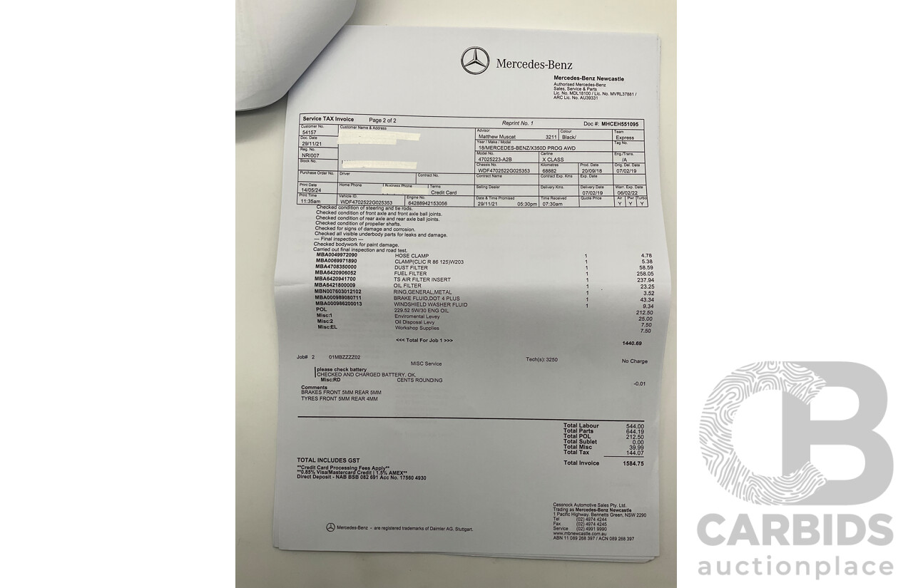 01/2019 Mercedes Benz X350d Power 4Matic (4x4) 470 4d Dual Cab Utility Kabara Black Metallic Turbo Diesel V6 3.0L