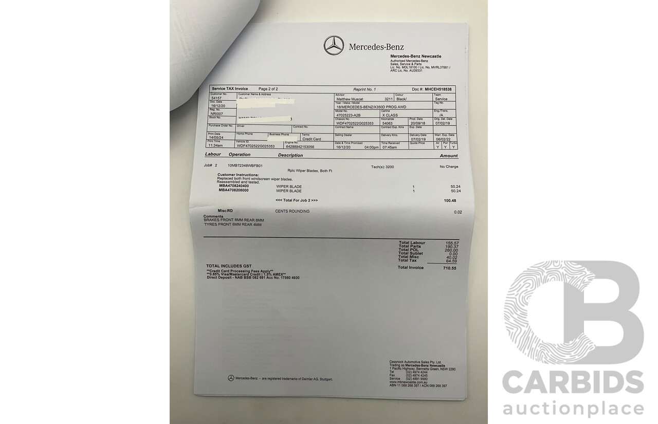 01/2019 Mercedes Benz X350d Power 4Matic (4x4) 470 4d Dual Cab Utility Kabara Black Metallic Turbo Diesel V6 3.0L