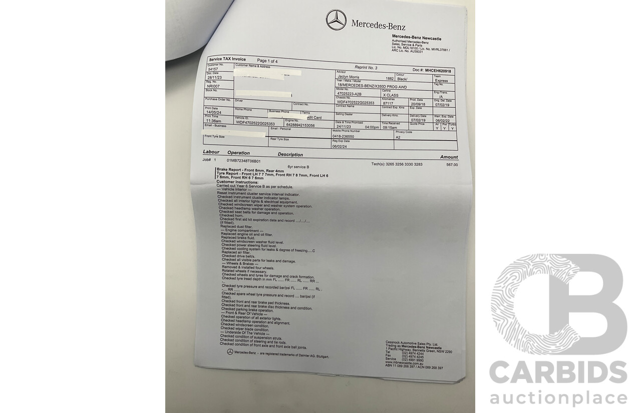 01/2019 Mercedes Benz X350d Power 4Matic (4x4) 470 4d Dual Cab Utility Kabara Black Metallic Turbo Diesel V6 3.0L