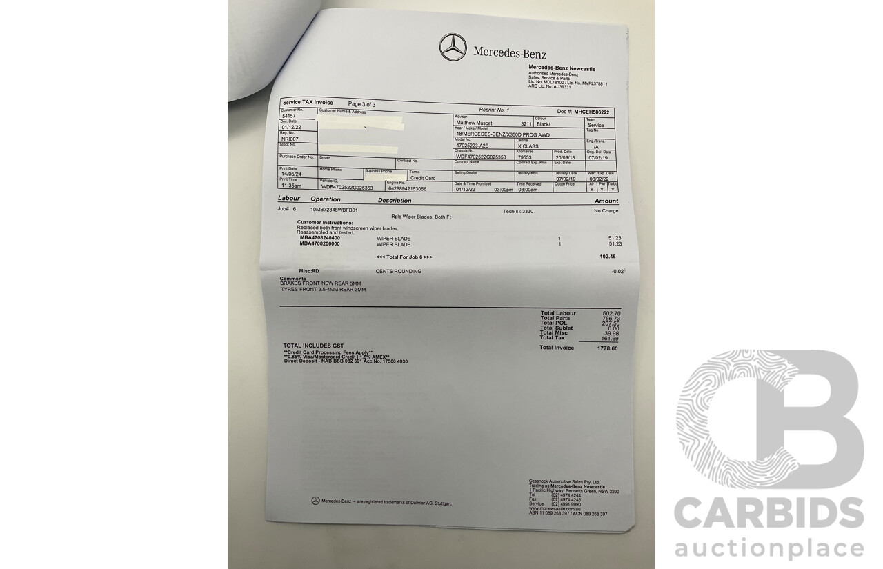 01/2019 Mercedes Benz X350d Power 4Matic (4x4) 470 4d Dual Cab Utility Kabara Black Metallic Turbo Diesel V6 3.0L