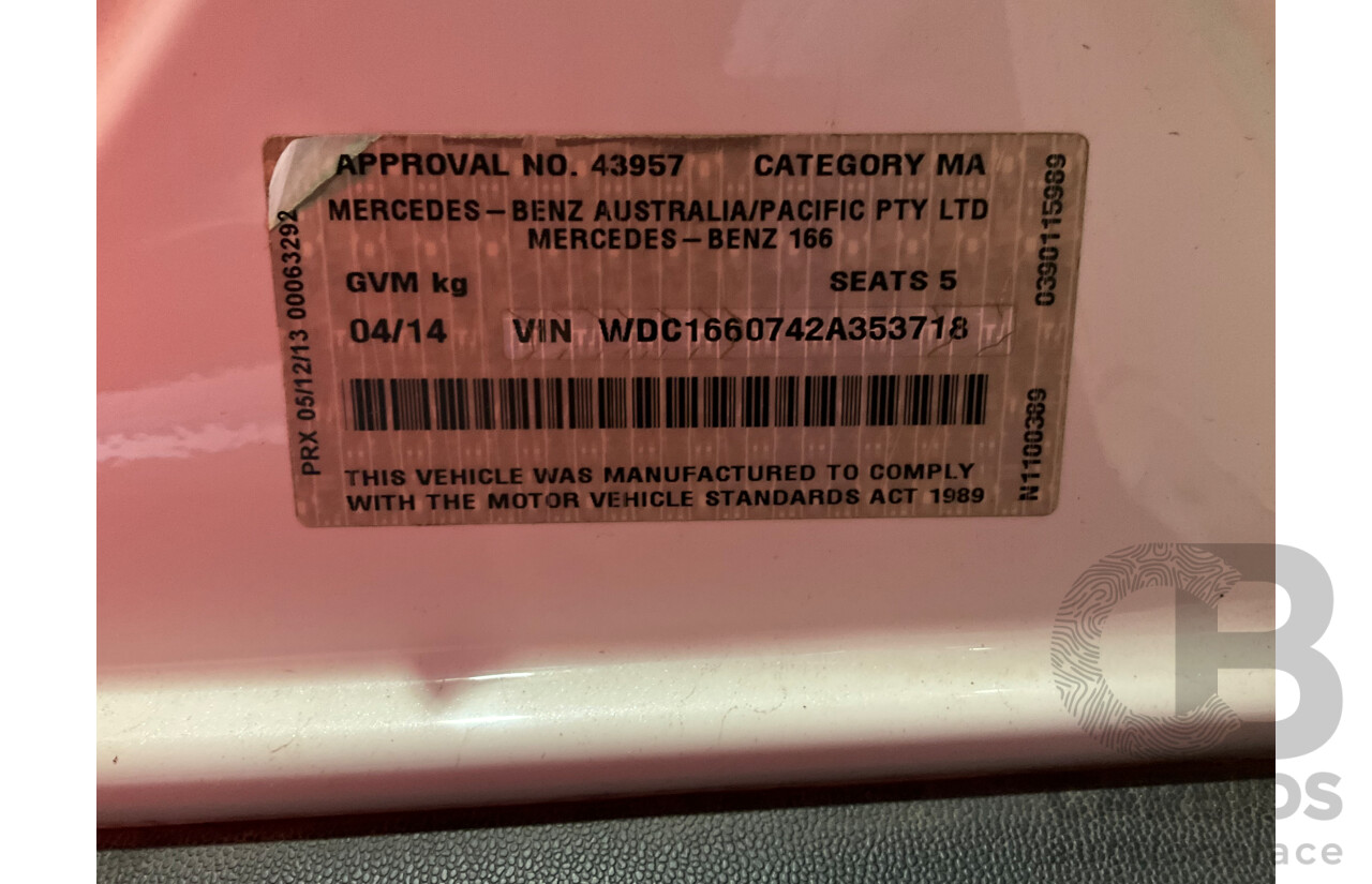 4/2014 Mercedes Benz ML63 AMG (4x4) W166 4d Wagon Diamond White Metallic Twin Turbo V8 5.5L