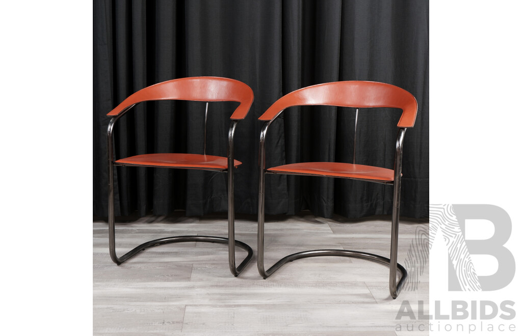 Pair of Mid Century Italian Canasta Metal Framed Dining Chairs