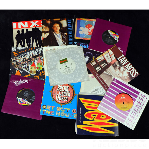 Collection Approx 15 1980s 7 Inch Vinyl Singles of Australian Interest, Some with Picture Sleeves, Including INXS, Mental as Anything, Baby Animals, Icehouse and More