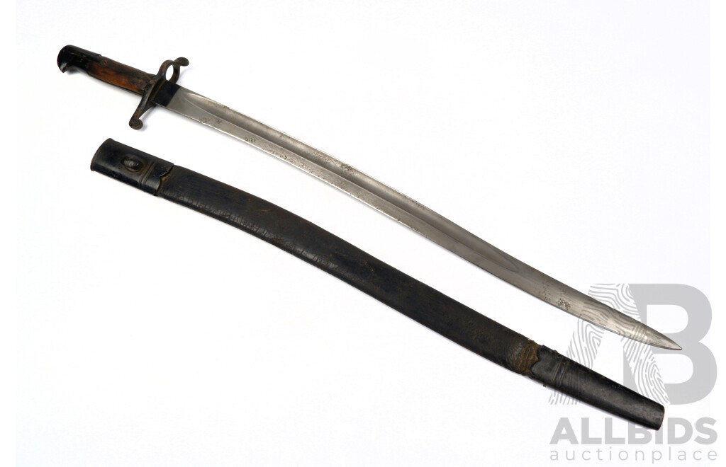 Antique British 1856 Enfield Yataghan Sword Bayonet with Leather Scabbard Civil War Era by Reeves