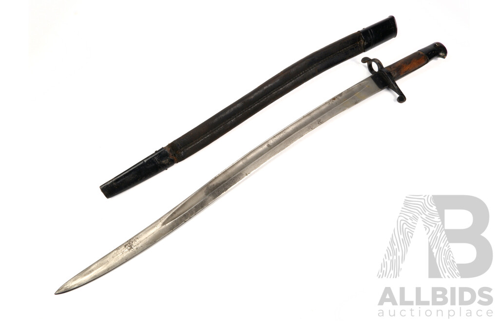 Antique British 1856 Enfield Yataghan Sword Bayonet with Leather Scabbard Civil War Era by Reeves
