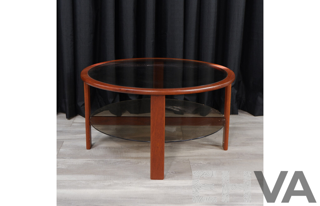 Vintage Round Two Tier Coffee Table with Smokey Glass by Parker