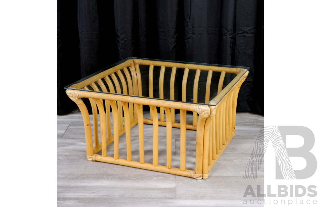 Vintage Cane Glass Top Coffee Table