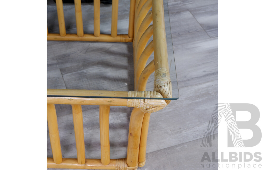 Vintage Cane Glass Top Coffee Table