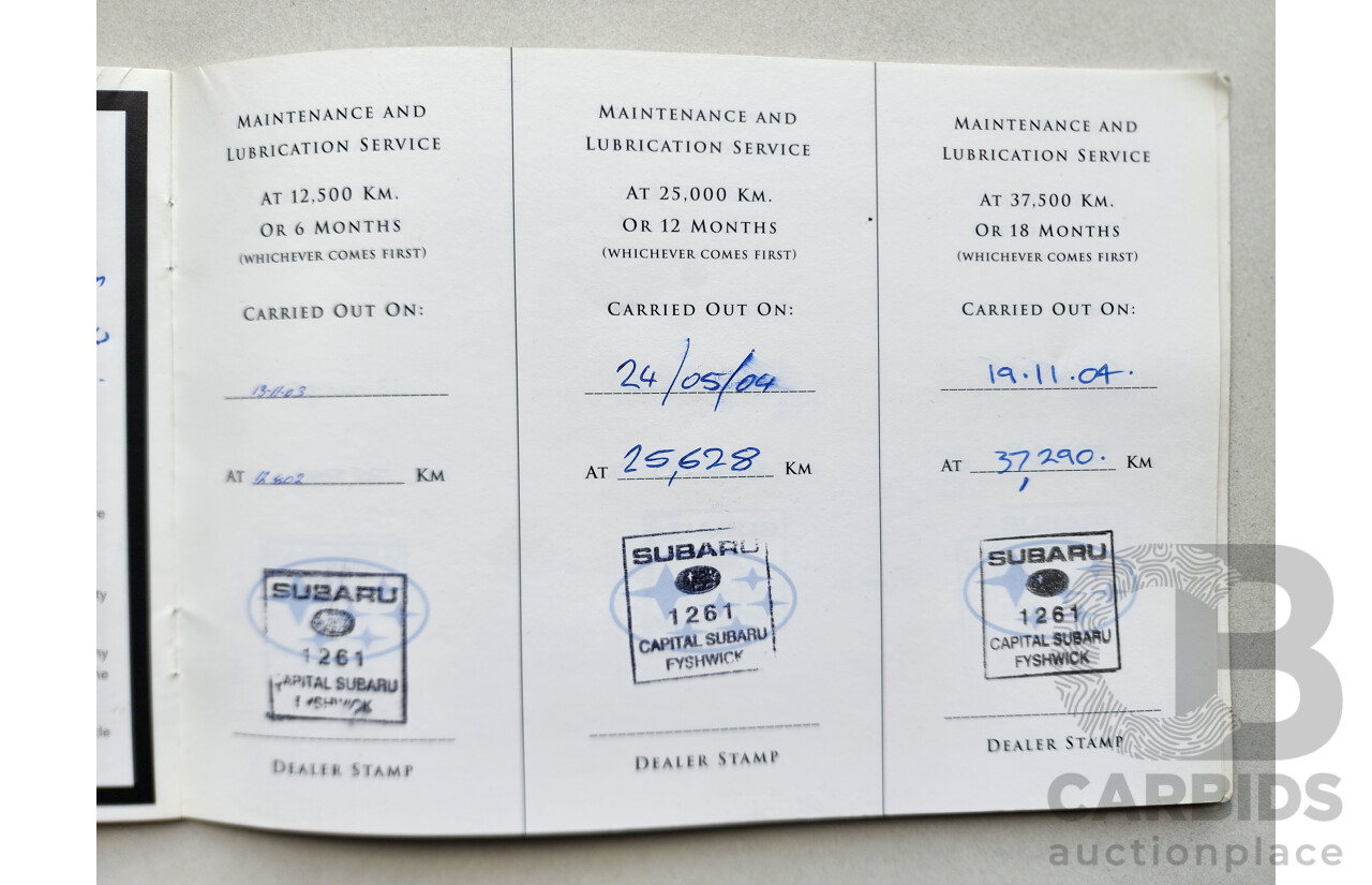 11/2002 Subaru Outback  AWD MY02 4D Wagon Green 2.5L