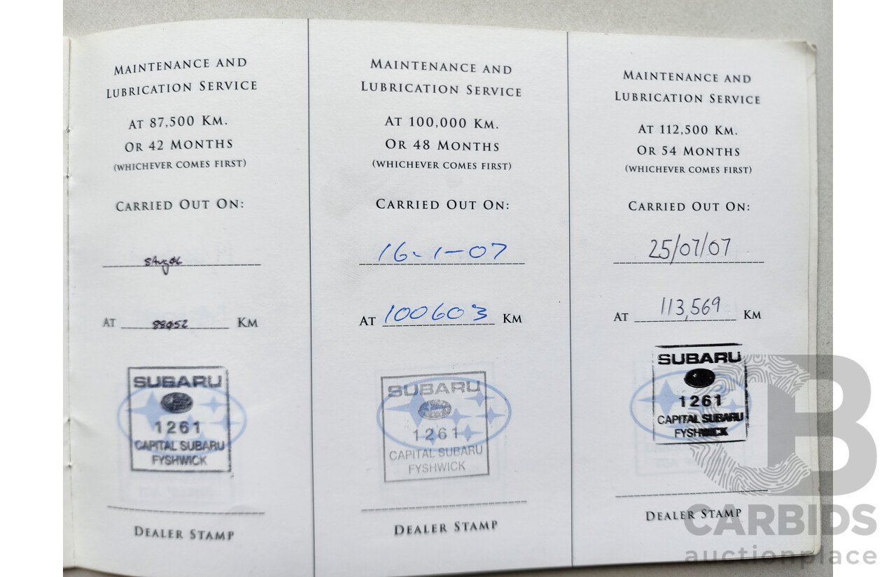 11/2002 Subaru Outback  AWD MY02 4D Wagon Green 2.5L