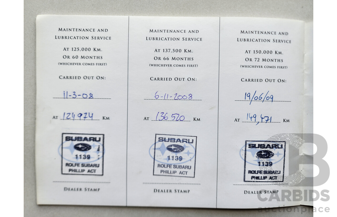 11/2002 Subaru Outback  AWD MY02 4D Wagon Green 2.5L