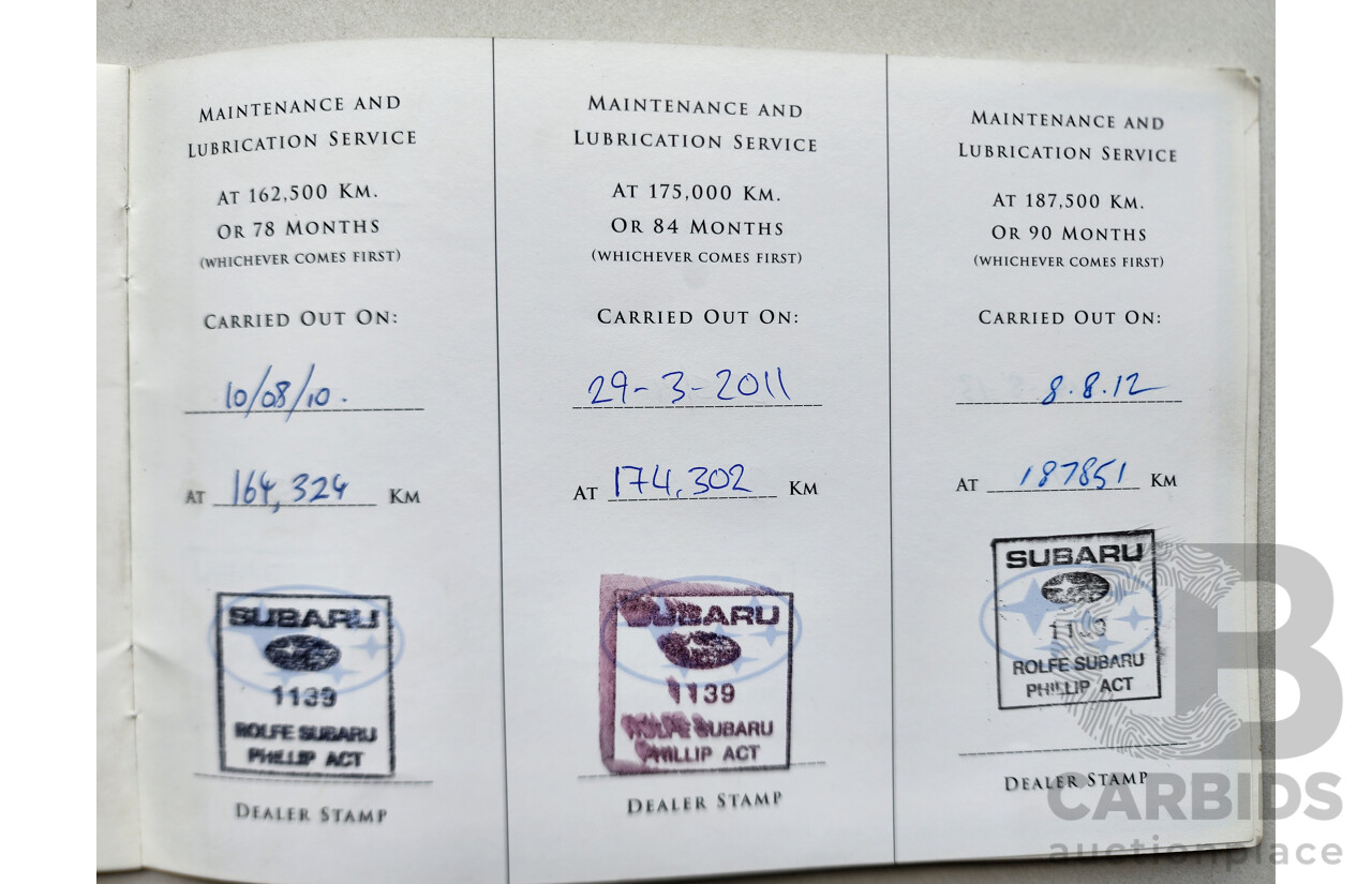 11/2002 Subaru Outback  AWD MY02 4D Wagon Green 2.5L