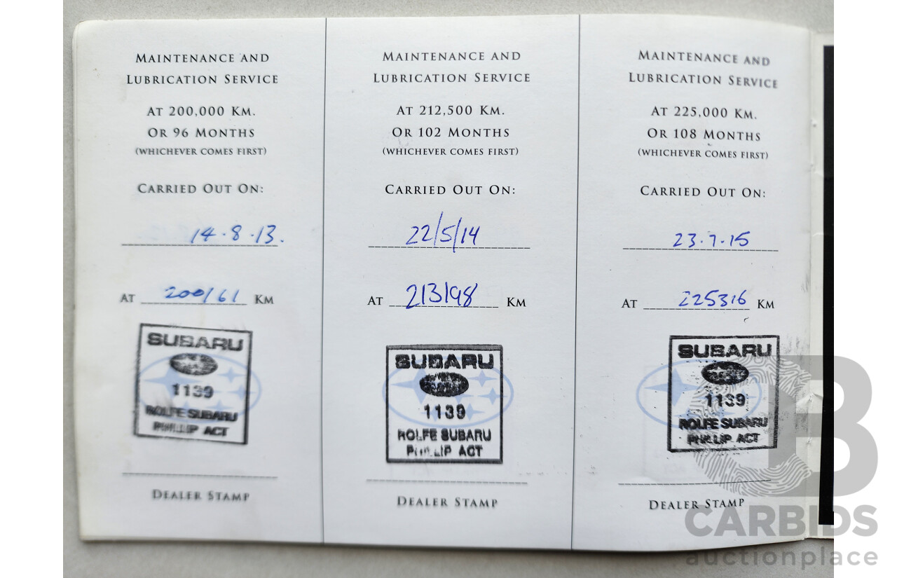 11/2002 Subaru Outback  AWD MY02 4D Wagon Green 2.5L