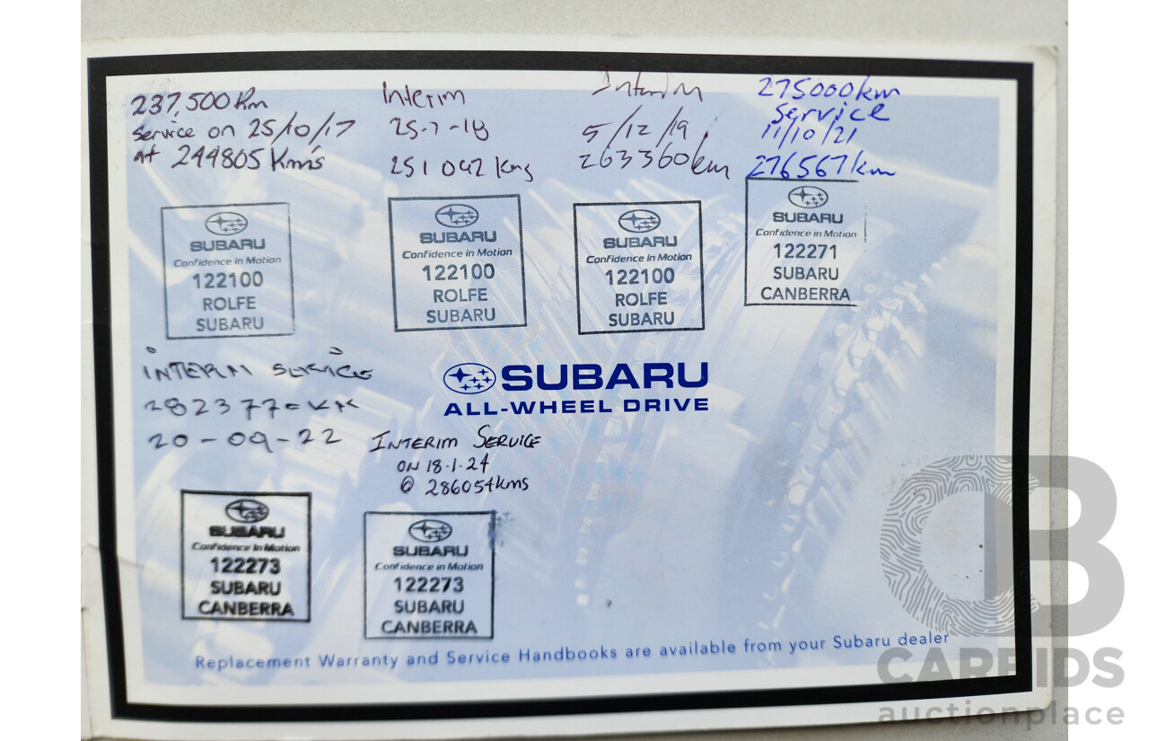 11/2002 Subaru Outback  AWD MY02 4D Wagon Green 2.5L