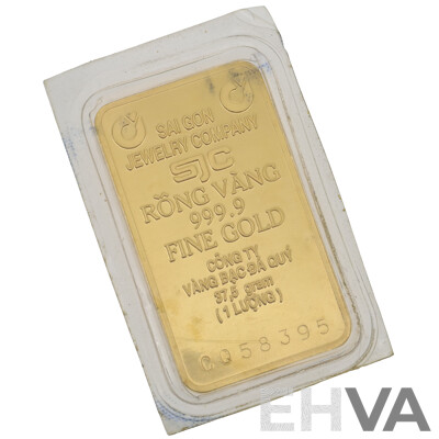 99.9% Fine Gold Bullion, Issued by SAI GON Jewellery Company SJC Rong Vang 999.9 Fine Gold No. C058395, 37.5 Grams
