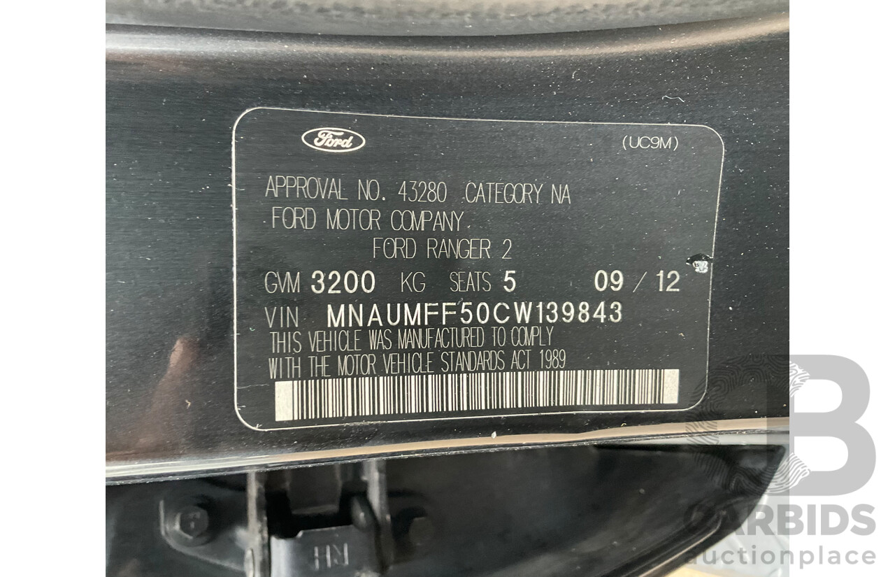 9/2012 Ford Ranger XLT 3.2 (4x4) PX Dual Cab Utility Black Turbo Diesel 3.2L