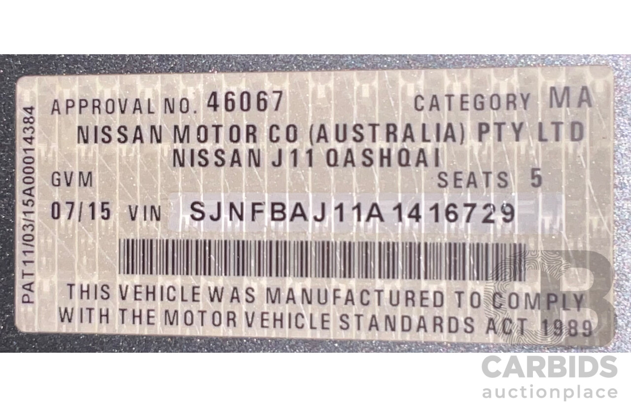 7/2015 Nissan Qashqai TI (4x2) J11 4d Wagon Metallic Grey 2.0L