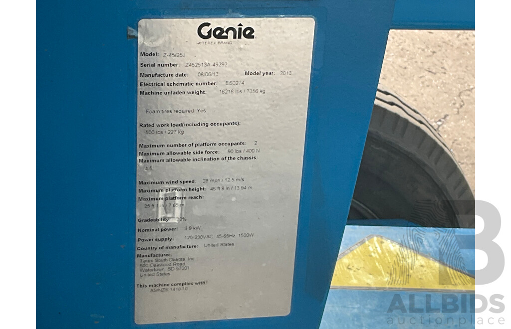 2013 Genie Z-45/25J Electric Boom Lift