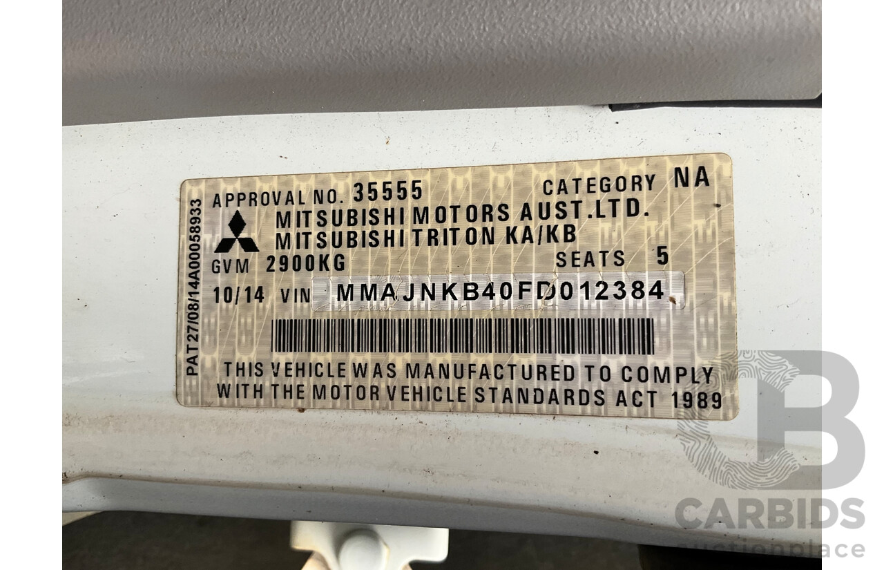 10/2014 Mitsubishi Triton Glx-R (4x4) MN MY14 Update 4d Double Cab Utility White Turbo Diesel 2.5L