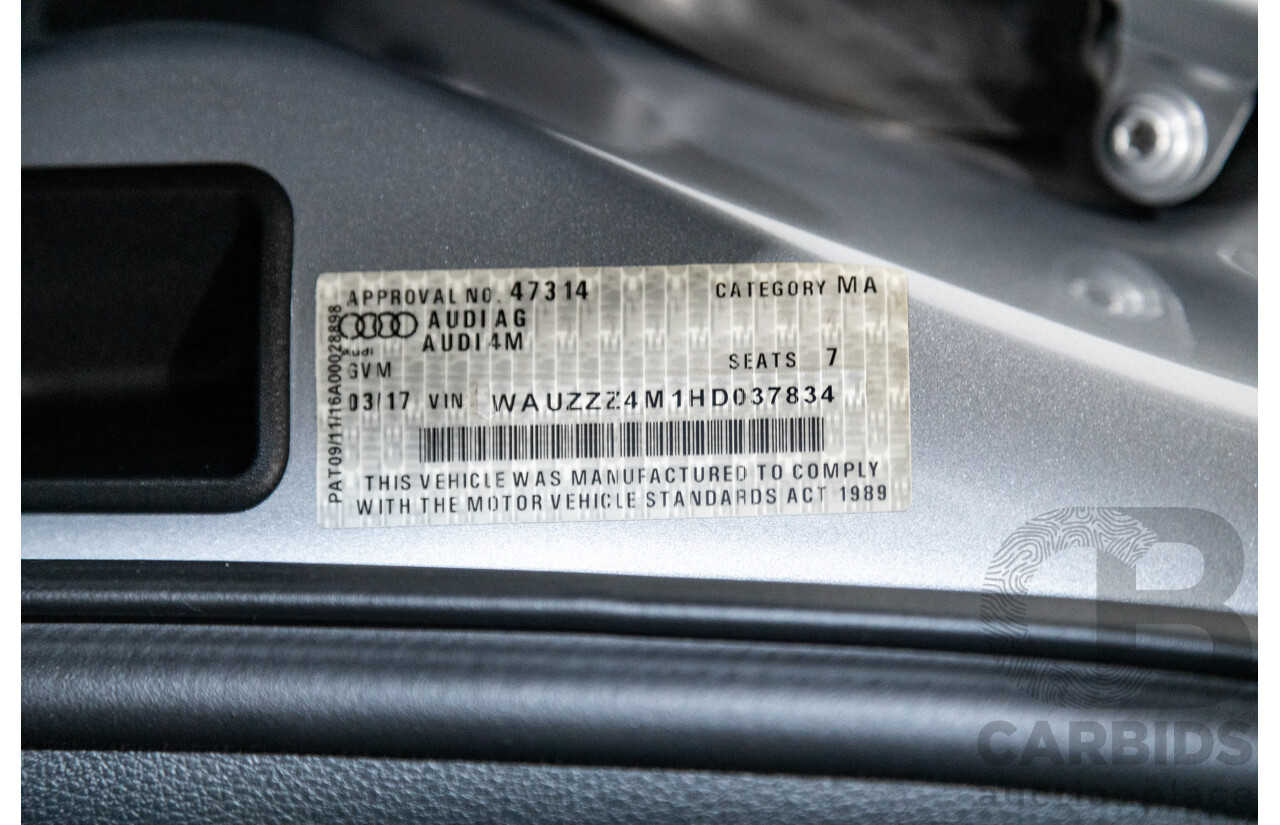 3/2017 Audi Q7 3.0 TDI Quattro (AWD) 4M 4d Wagon Florett Silver Metallic Turbo Diesel V6 3.0L - 7 Seater