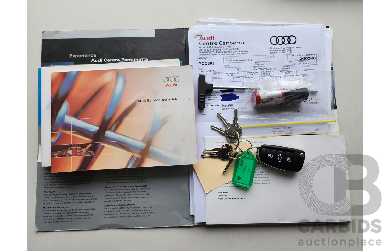 04/2006 Audi A3 SPORTBACK 3.2 QUATTRO AMBITION AWD 8P 5D Hatchback Red 3.2L