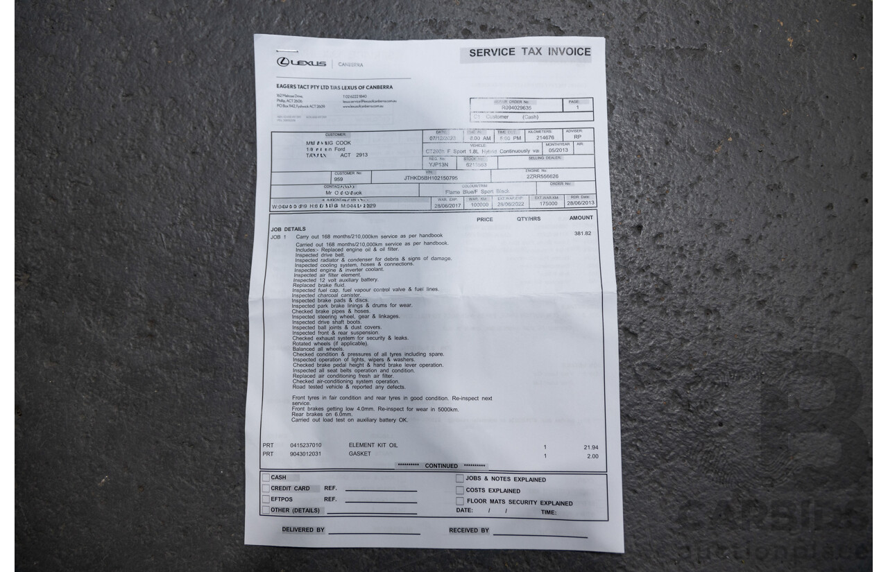 5/2013 Lexus CT 200h Hybrid F-Sport ZWA10R MY13 Upgrade 5d Hatchback Flame Blue Hybrid 1.8L