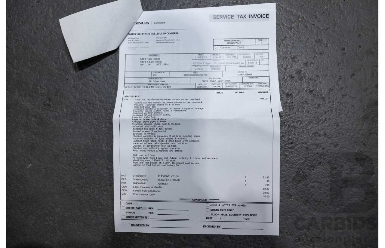 5/2013 Lexus CT 200h Hybrid F-Sport ZWA10R MY13 Upgrade 5d Hatchback Flame Blue Hybrid 1.8L