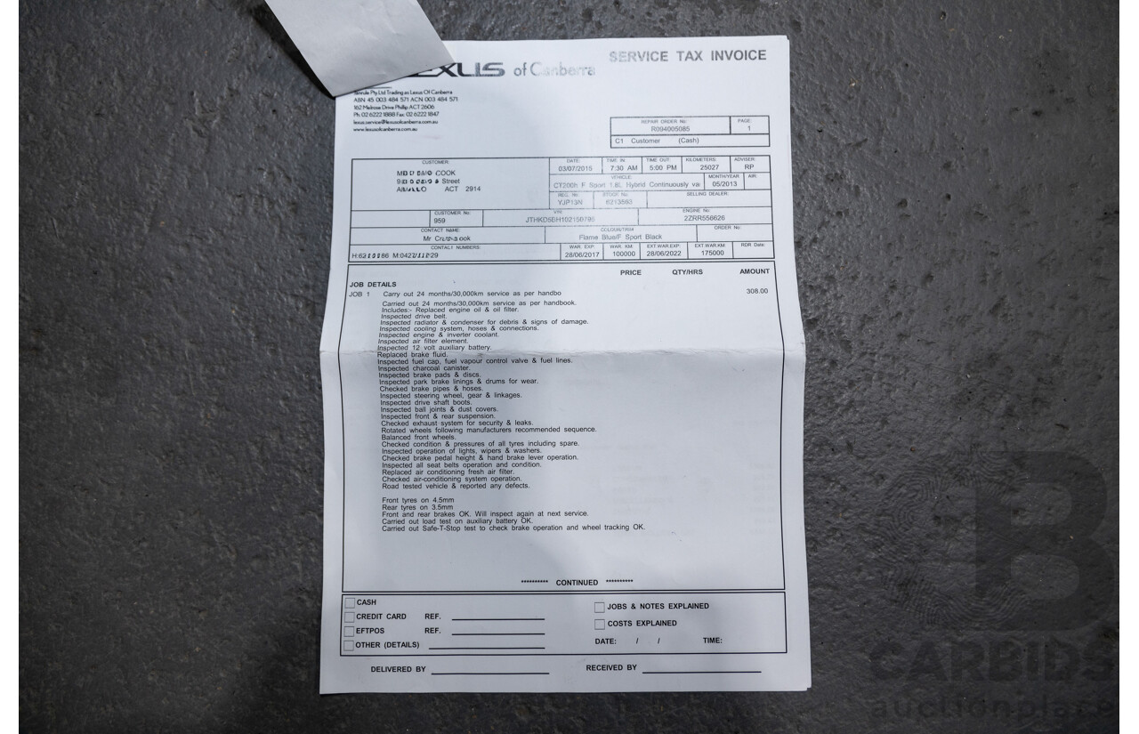 5/2013 Lexus CT 200h Hybrid F-Sport ZWA10R MY13 Upgrade 5d Hatchback Flame Blue Hybrid 1.8L