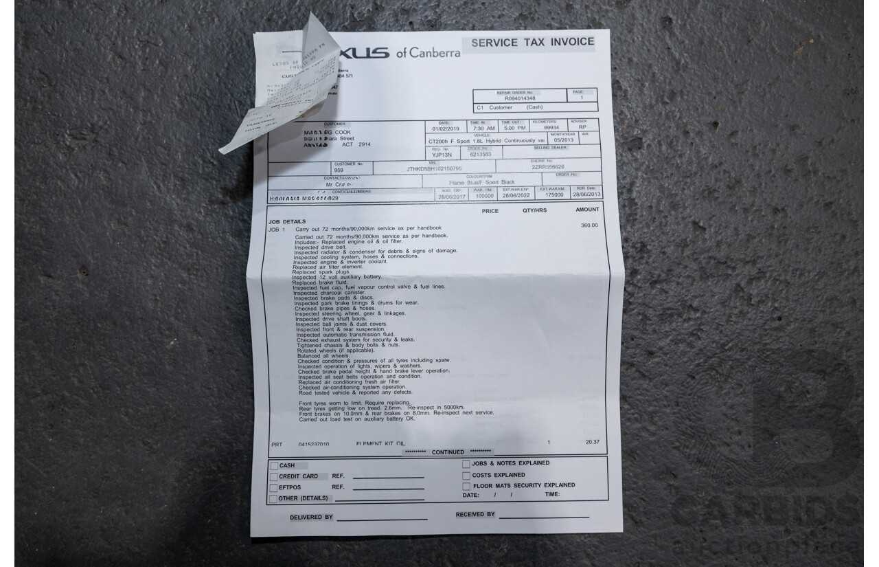 5/2013 Lexus CT 200h Hybrid F-Sport ZWA10R MY13 Upgrade 5d Hatchback Flame Blue Hybrid 1.8L