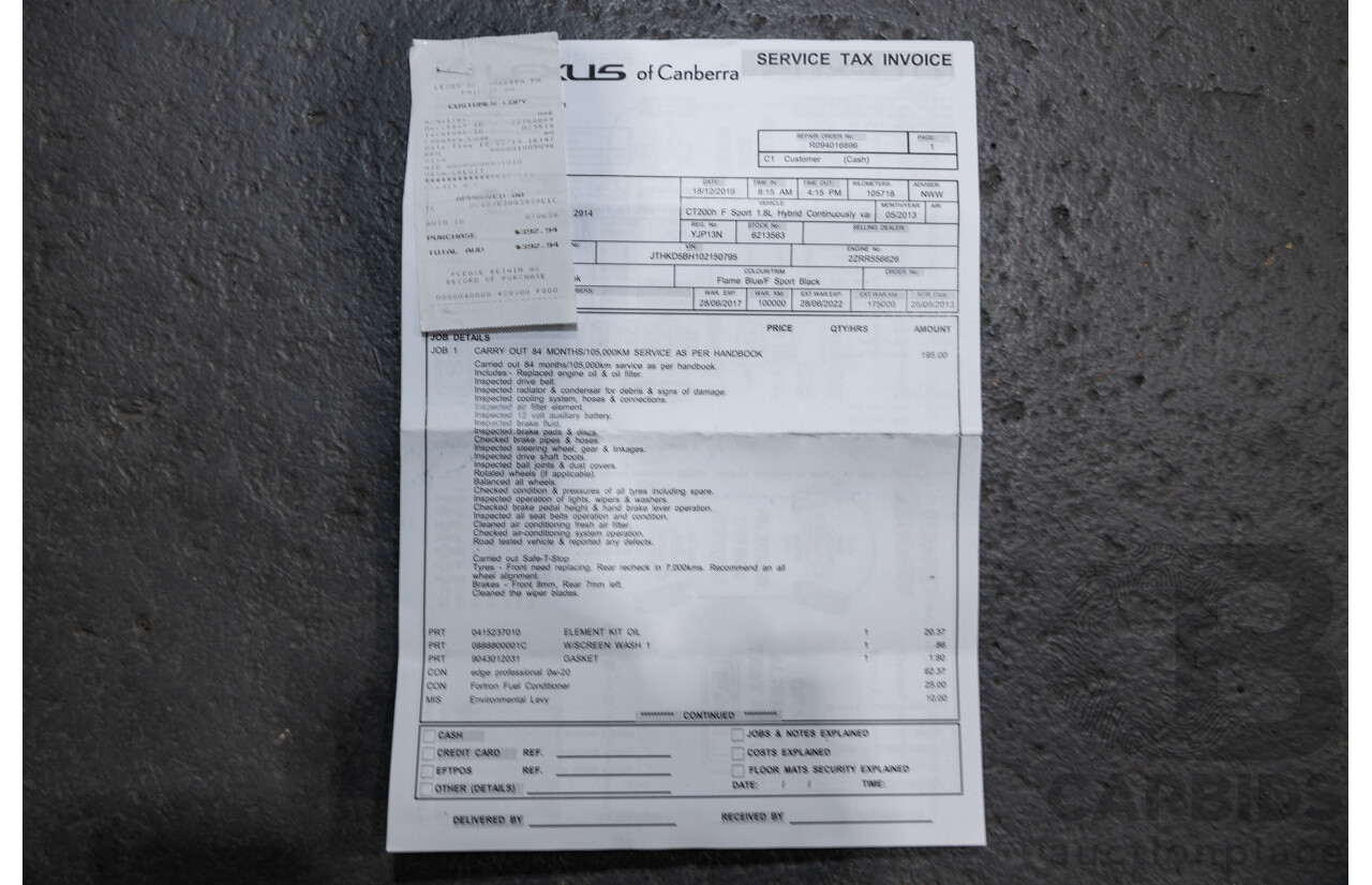 5/2013 Lexus CT 200h Hybrid F-Sport ZWA10R MY13 Upgrade 5d Hatchback Flame Blue Hybrid 1.8L