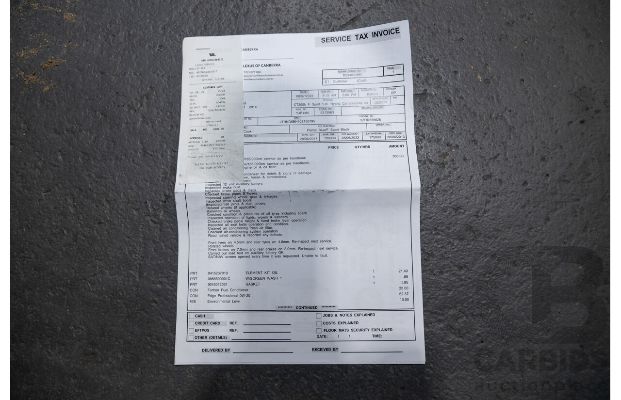 5/2013 Lexus CT 200h Hybrid F-Sport ZWA10R MY13 Upgrade 5d Hatchback Flame Blue Hybrid 1.8L