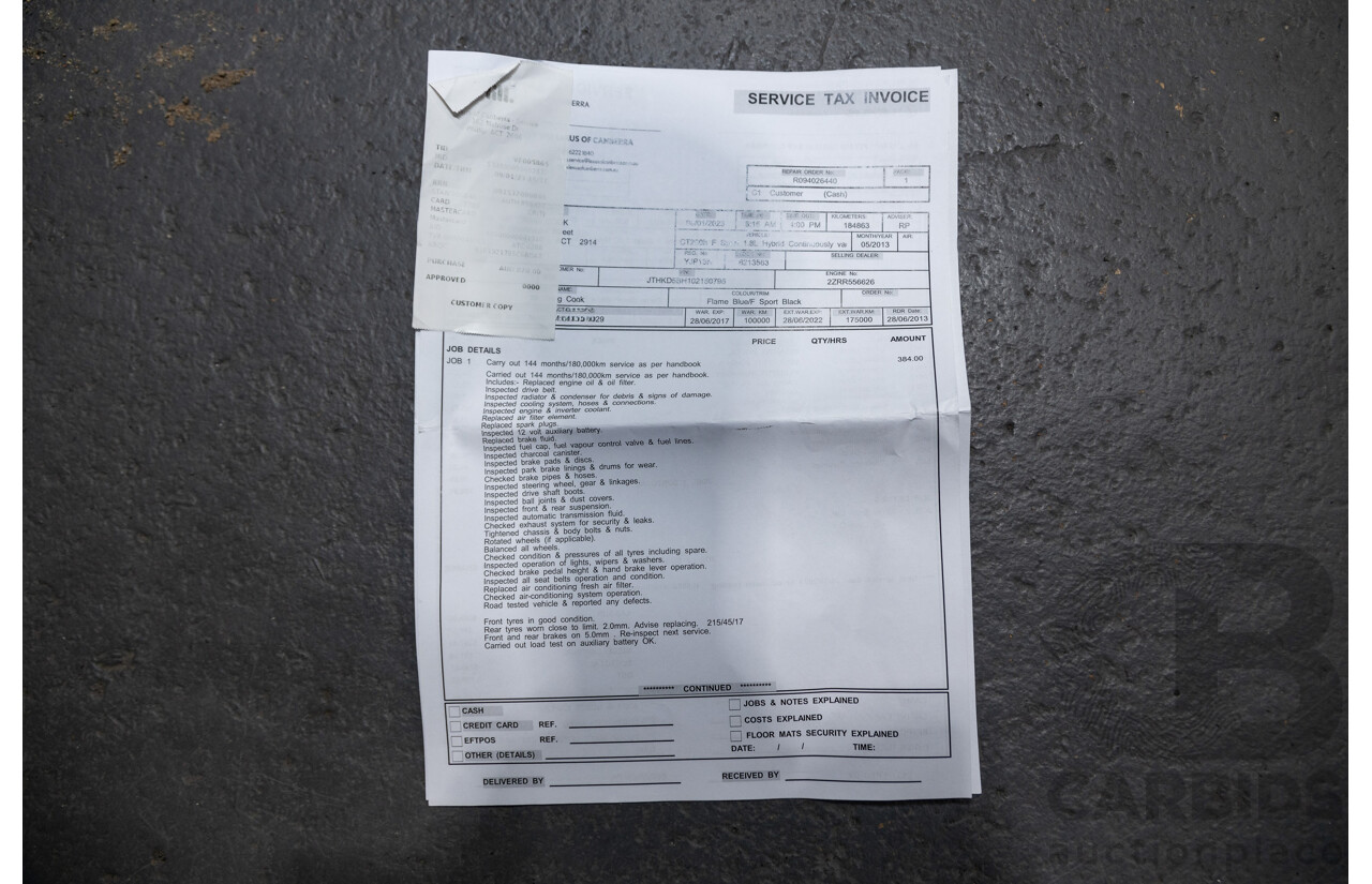 5/2013 Lexus CT 200h Hybrid F-Sport ZWA10R MY13 Upgrade 5d Hatchback Flame Blue Hybrid 1.8L