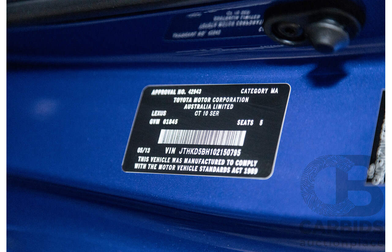 5/2013 Lexus CT 200h Hybrid F-Sport ZWA10R MY13 Upgrade 5d Hatchback Flame Blue Hybrid 1.8L