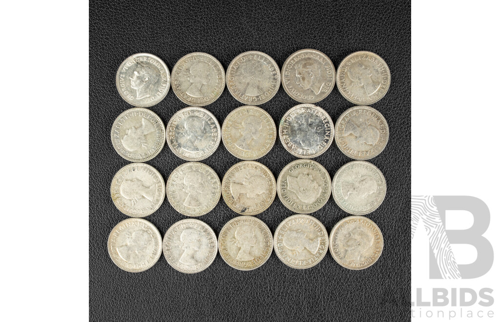 Twenty Australian Silver Sixpence Spanning 1948 to 1963 .500