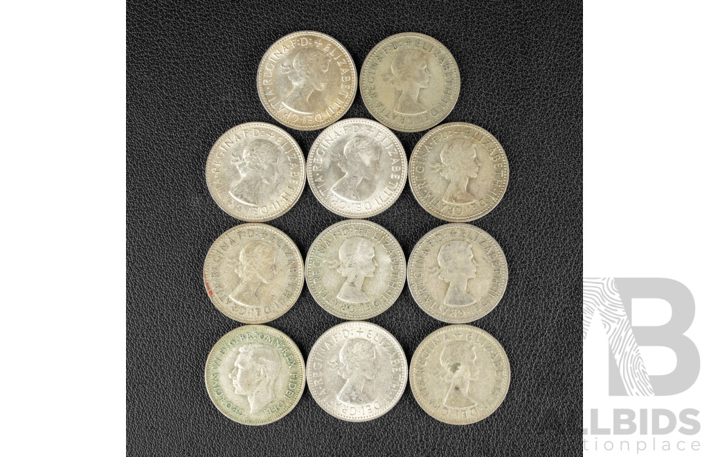 Eleven Australian Silver Shillings Spanning 1952 to 1963 .500