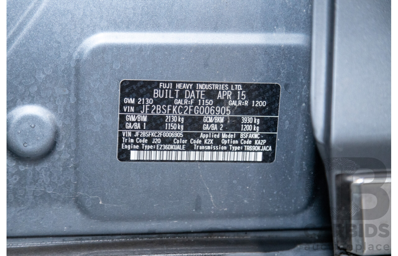 5/2015 Subaru Outback 3.6R Premium MY15 (AWD) 4d Wagon Platinum Grey Metallic 3.6L