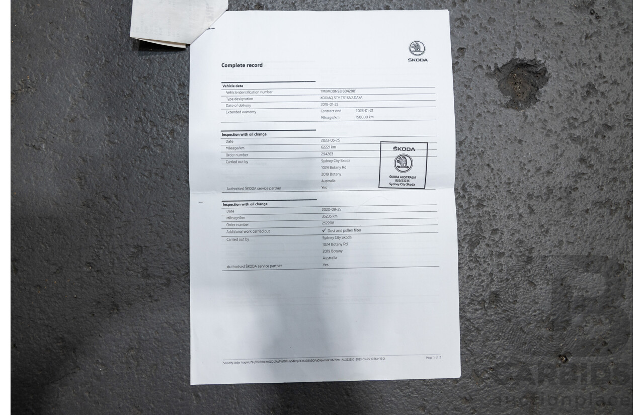 01/2018 Skoda Kodiaq 132TSI (4x4) NS MY18 4d Wagon Black Magic Pearl Turbo 2.0L - 7 Seater