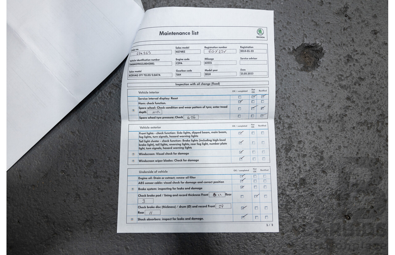 01/2018 Skoda Kodiaq 132TSI (4x4) NS MY18 4d Wagon Black Magic Pearl Turbo 2.0L - 7 Seater