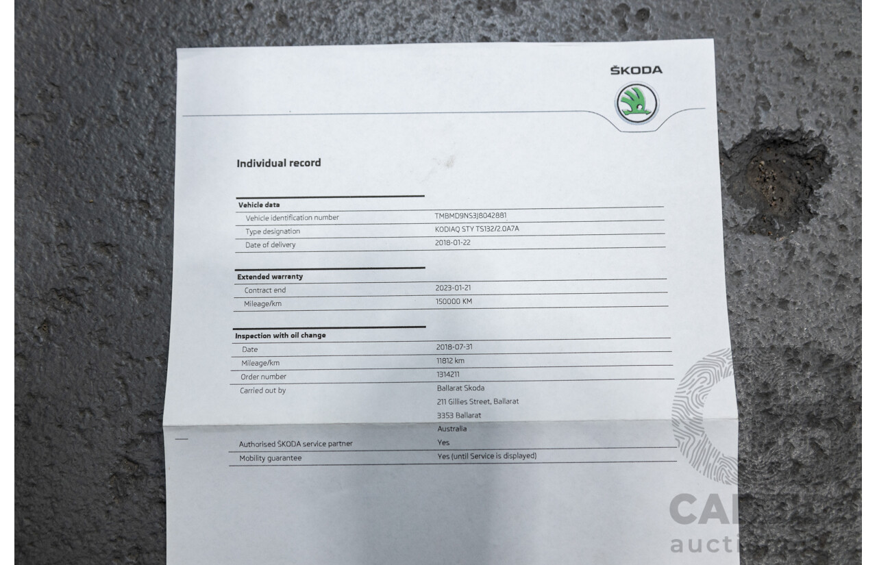 01/2018 Skoda Kodiaq 132TSI (4x4) NS MY18 4d Wagon Black Magic Pearl Turbo 2.0L - 7 Seater