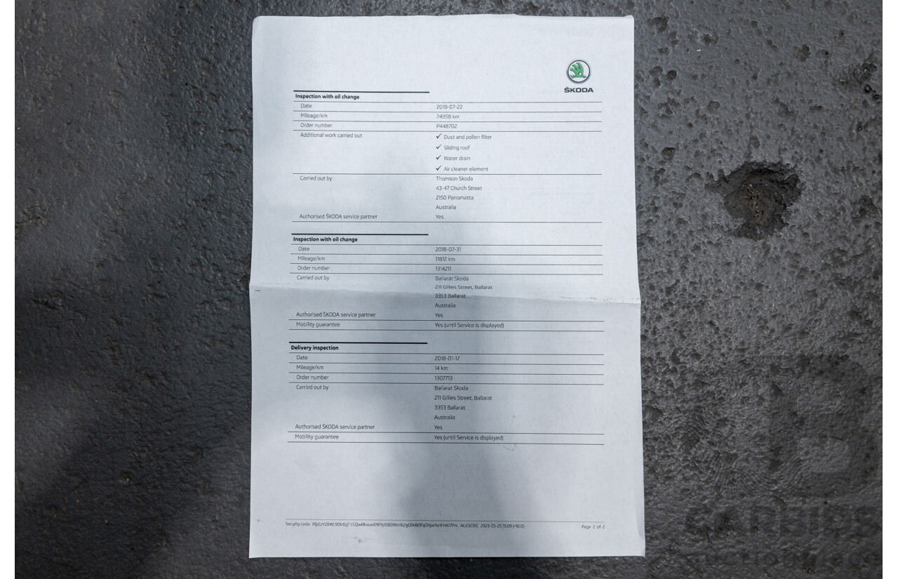 01/2018 Skoda Kodiaq 132TSI (4x4) NS MY18 4d Wagon Black Magic Pearl Turbo 2.0L - 7 Seater