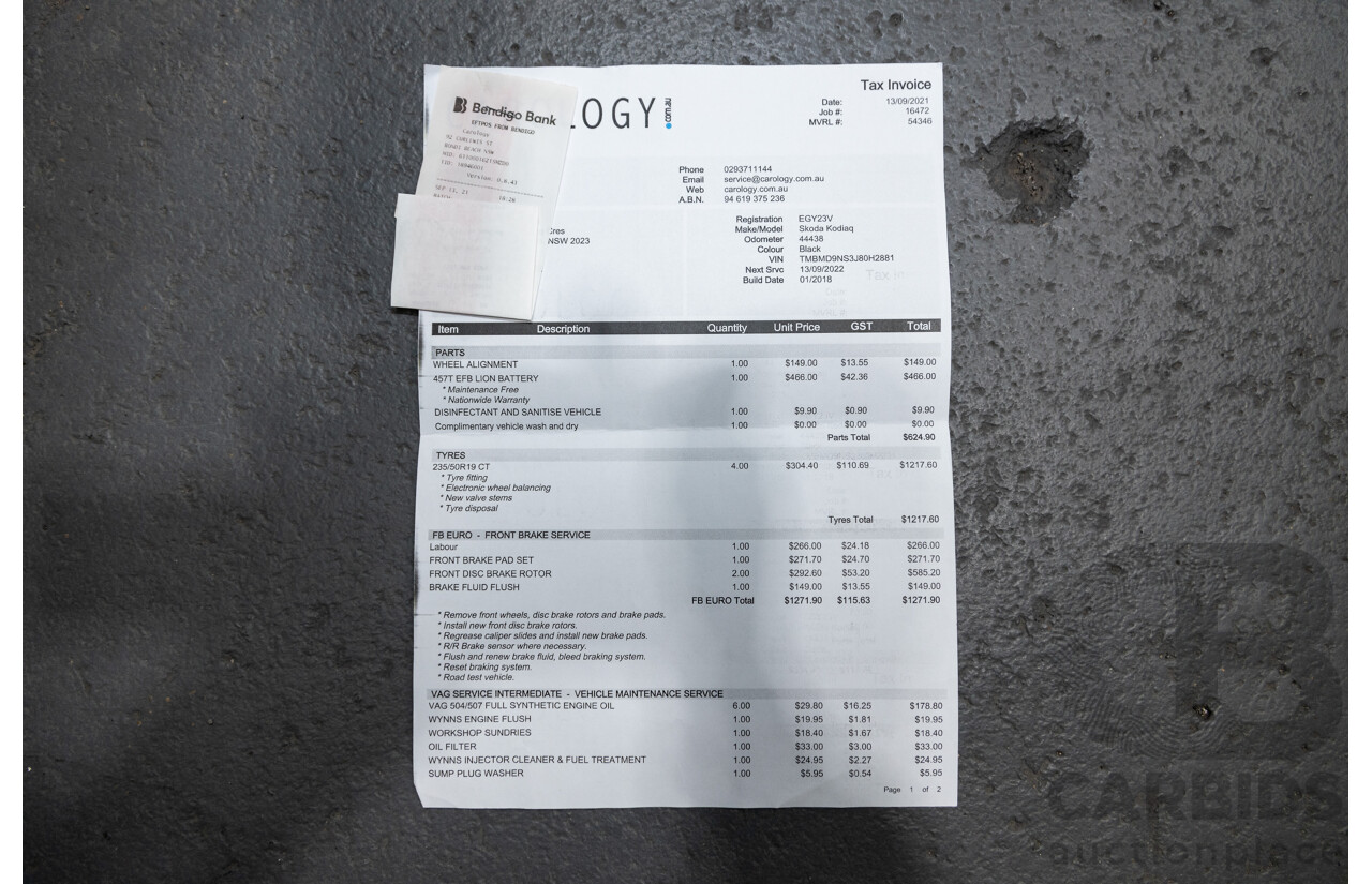 01/2018 Skoda Kodiaq 132TSI (4x4) NS MY18 4d Wagon Black Magic Pearl Turbo 2.0L - 7 Seater