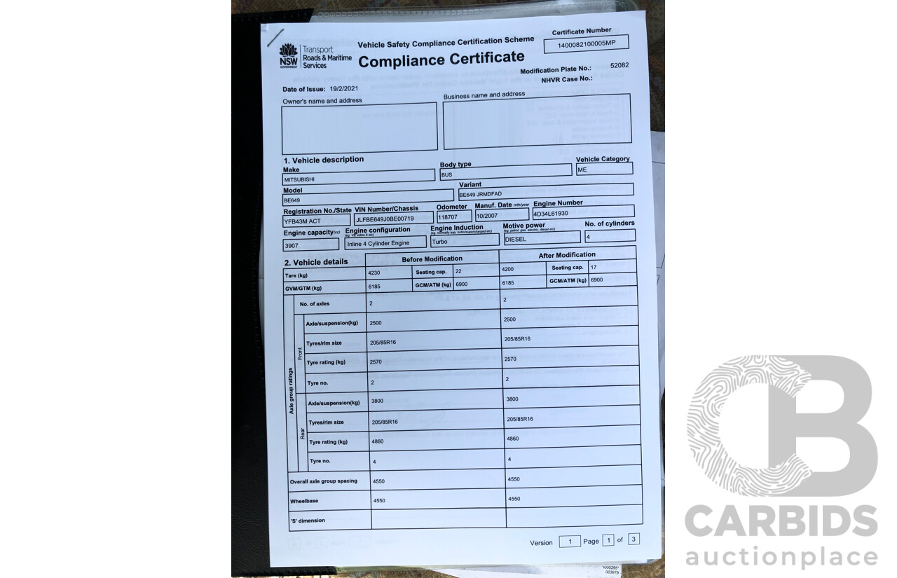 10/2007 Mitsubishi Rosa BE649 Turbo Diesel 3.9L 25 Seater Bus with Braun Vista Commercial Wheelchair Lift