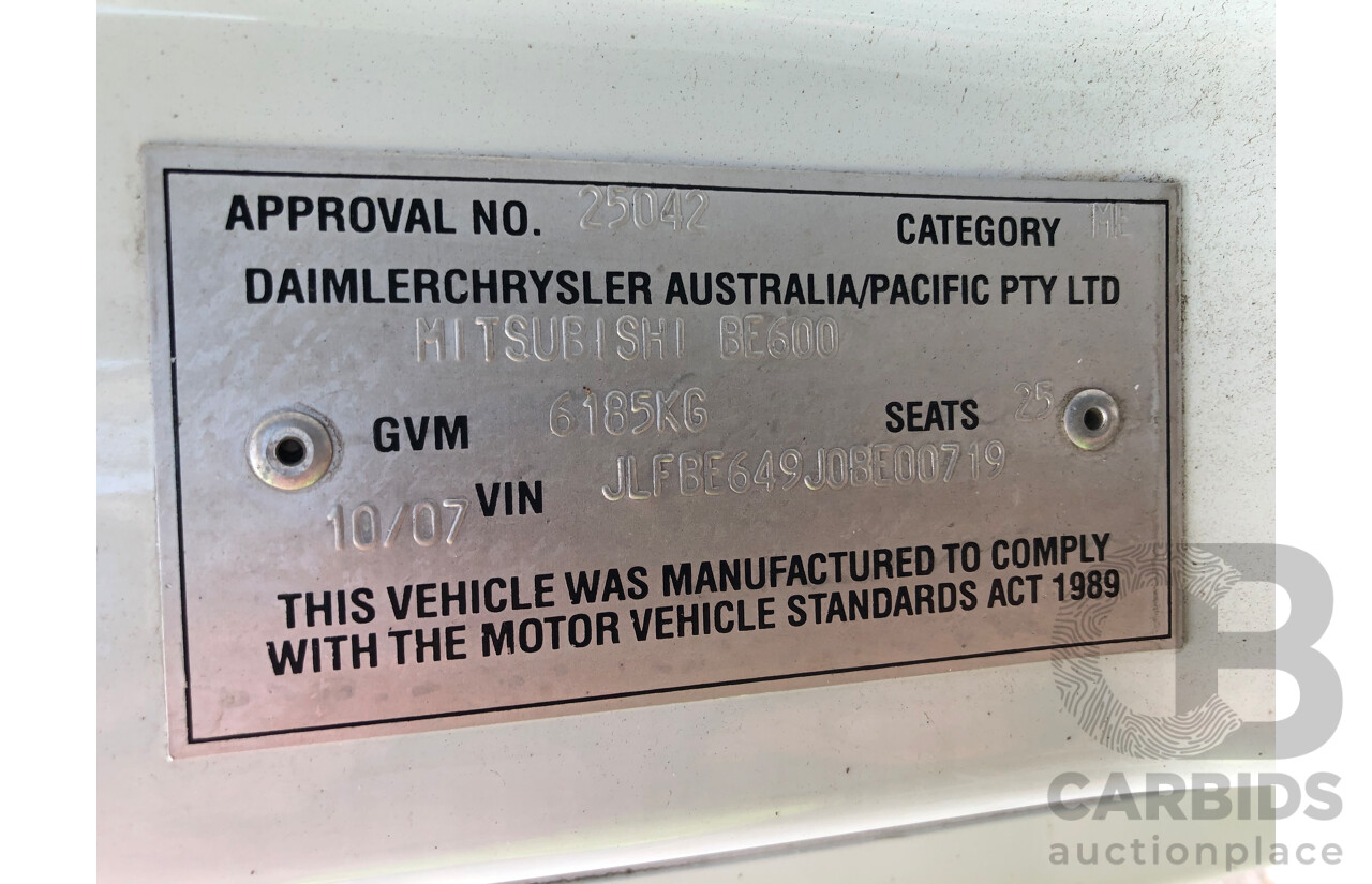 10/2007 Mitsubishi Rosa BE649 Turbo Diesel 3.9L 25 Seater Bus with Braun Vista Commercial Wheelchair Lift