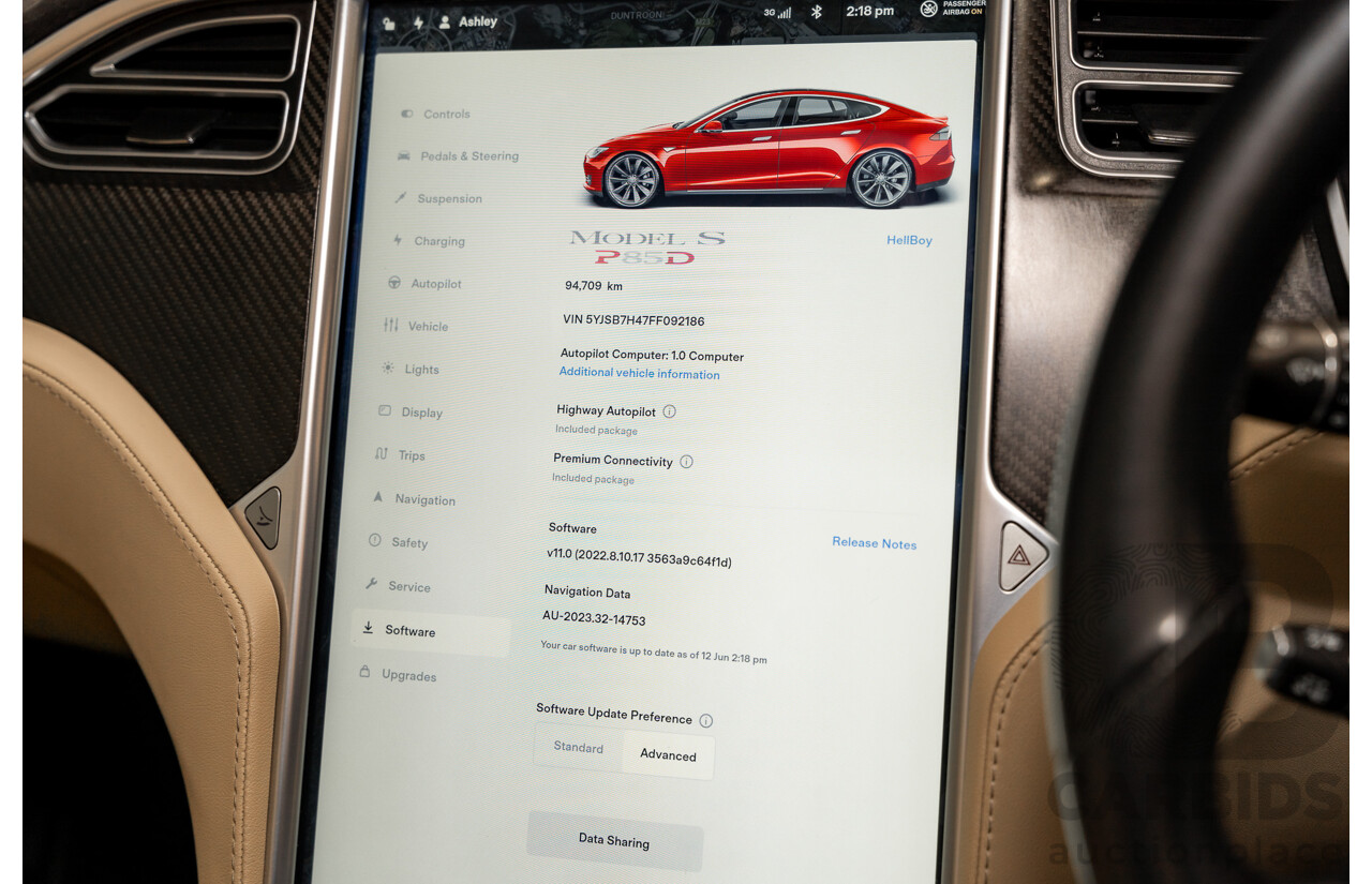 7/2015 Tesla Model S P85D (AWD) 4d Hatchback Prestige Red Dedicated Electric with Performance Mode