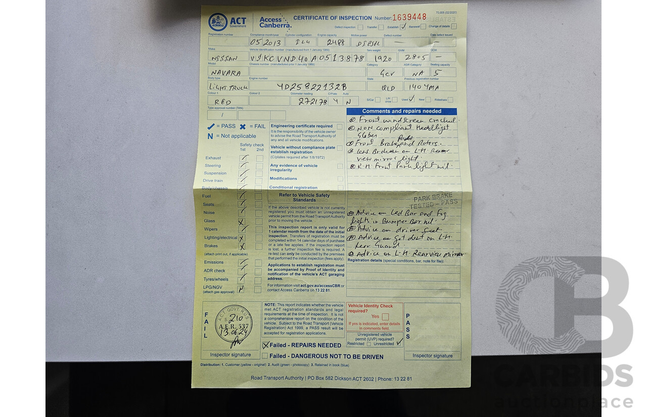 5/2013 Nissan Navara ST (4x4) D40 MY12 Dual Cab P/Up Red 2.5L