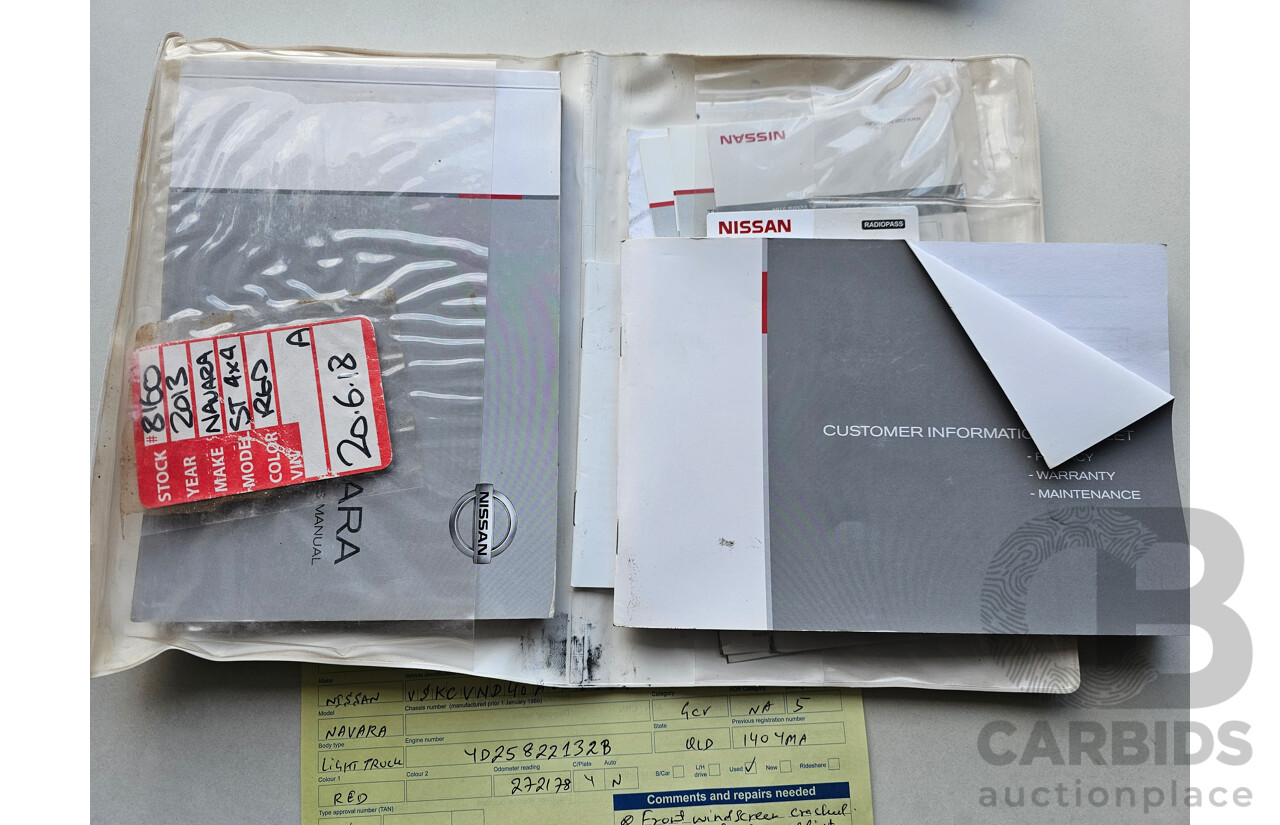 5/2013 Nissan Navara ST (4x4) D40 MY12 Dual Cab P/Up Red 2.5L