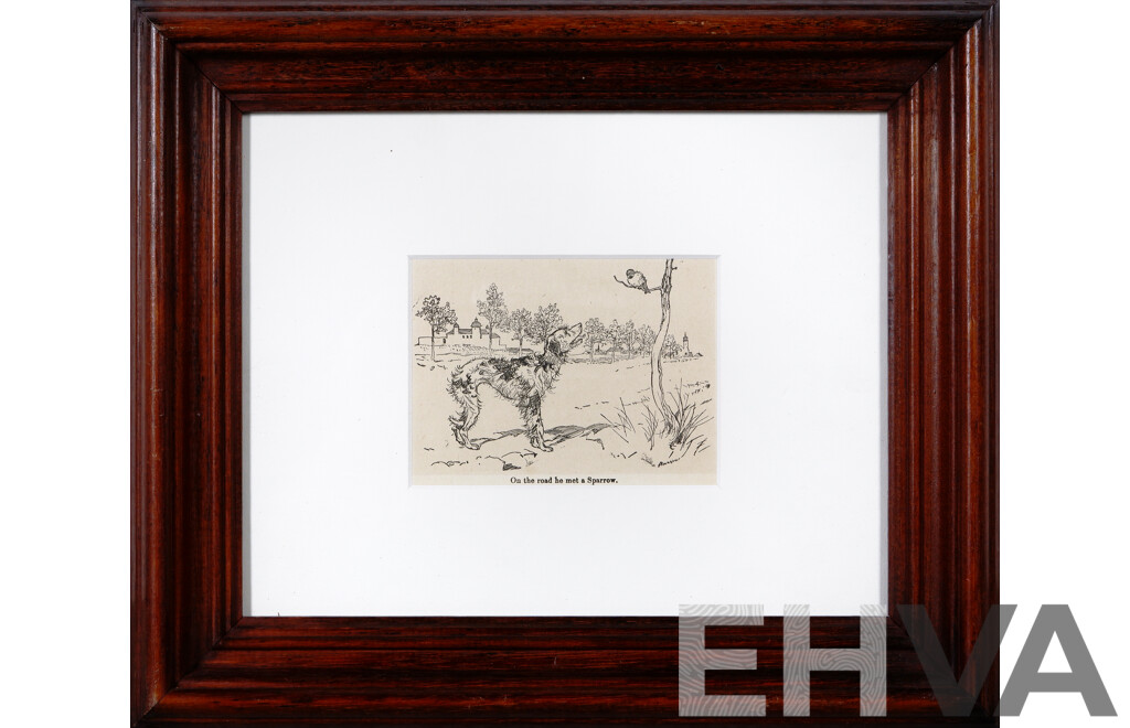 Arthur Rackham (British Illustrator, 1867-1939), The Dog and the Sparrow, Print From Second Edition of Hansel & Gretel & Other Tales, (c1920), 28 x 33 cm (frame)
