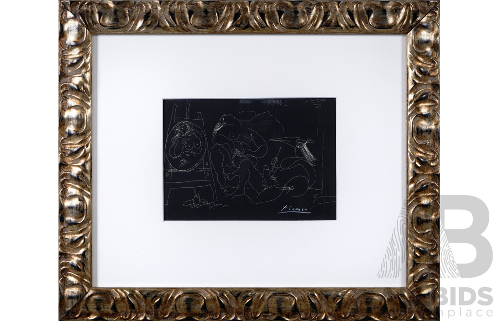 Framed Picasso Print, Erotic Scene 1968,  with Another Print Verso
