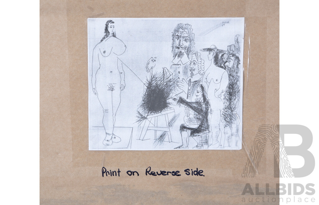 Framed Picasso Print, Erotic Scene 1968,  with Another Print Verso