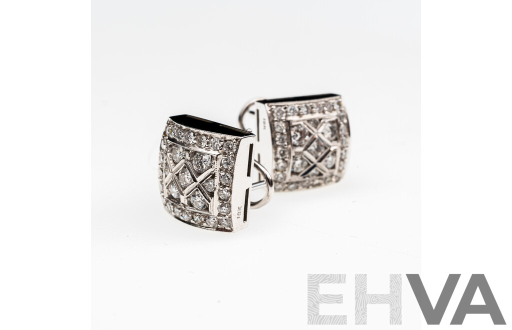18ct Diamond Square Set Cluster Earrings, Designed & Manufactured in Europe, Est TDW 2.0ct, 12.87 Grams